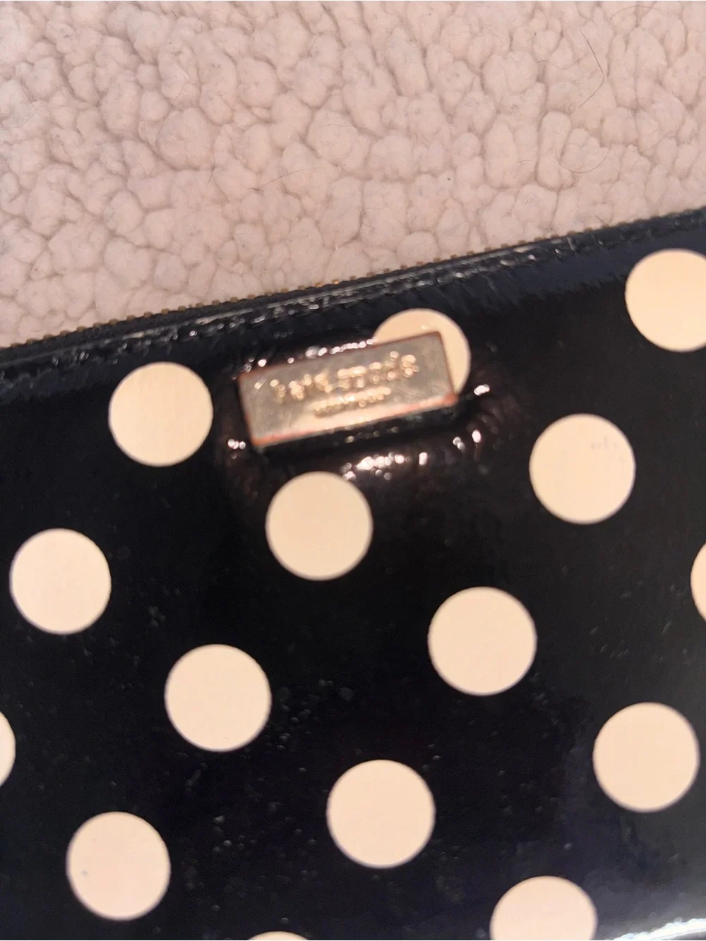 Kate Spade New York Black White Polka Dot Zip Around Wallet Patent Leather